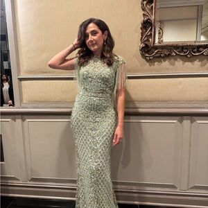 Mac Duggal Green Sequin Embellished Gown for Prom